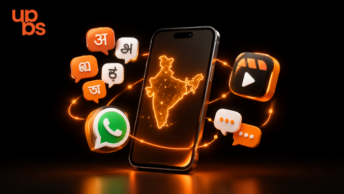 Social Media Trends in India - What's Different in 2026 Social media trends in India shown with a smartphone and Instagram, WhatsApp and YouTube icons over an India map